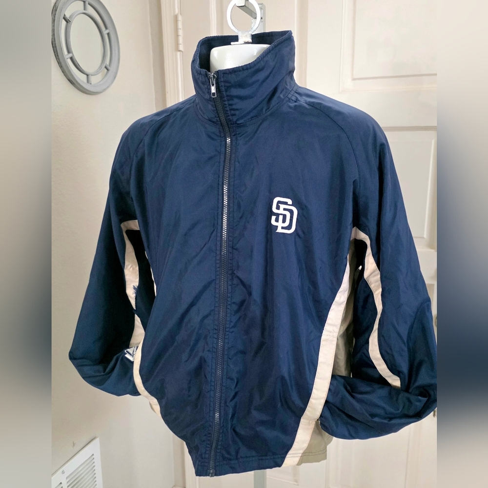 Majestic Vintage San Diego Padres Jacket Men's SZ Medium Blue official Baseball - Picture 3 of 15